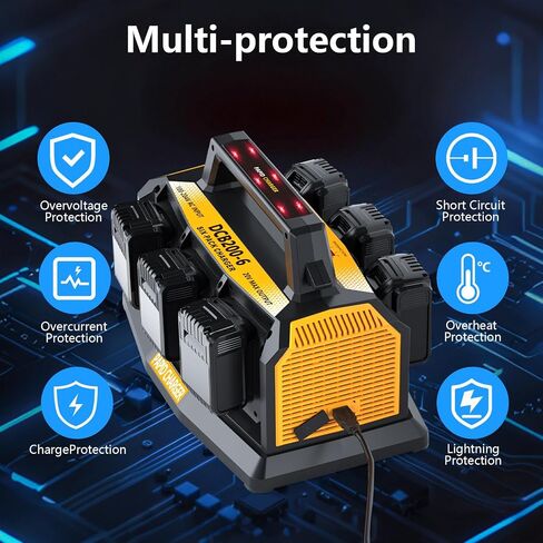 Choerinton 6-Port Fast Battery Charger for DeWalt 20V Battery, Replacement for DCB104 DCB107 DCB115,Compatible with 20V Max 60V DCB200 DCB203 DCB204DCB205 DCB206 DCB606 DCB609 (Charger Only) in Kuwait