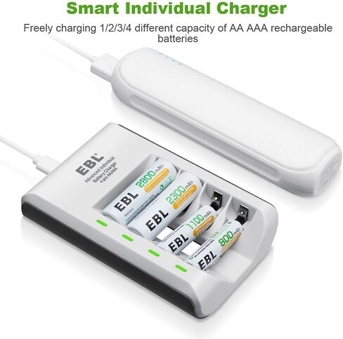EBL AAA Rechargeable Batteries 1100 mAh (8 Packs) with Smart AA AAA Battery Charger and Micro USB Charging Cable in Kuwait