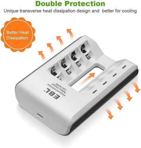 EBL AAA Rechargeable Batteries 1100 mAh (8 Packs) with Smart AA AAA Battery Charger and Micro USB Charging Cable in Kuwait