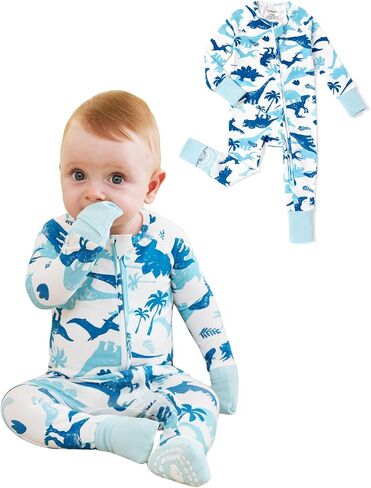 PATPAT Organic Cotton Baby Footie Pajamas with Two-Way Zipper & Mittens in Saudi Arabia