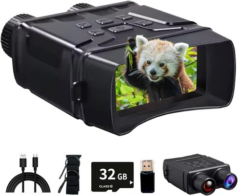 Night Vision Goggles | 10X Zoom Night Vision Binoculars & 3'' LCD Screen with Infrared, 3000mAh Rechargeable Battery, 32GB TF Card, Video and Sound Recording for Camping, Black in Kuwait
