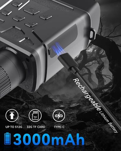 Night Vision Goggles | 10X Zoom Night Vision Binoculars & 3'' LCD Screen with Infrared, 3000mAh Rechargeable Battery, 32GB TF Card, Video and Sound Recording for Camping, Black in Kuwait