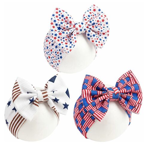4th of July Baby Girl Bows Headbands with American Flag and Stars,3Pcs 6.3 inches Hair Bows Headband for Girls,Independence Day Hair Accessories for Newborn Infant Toddler,Baby Showers Gifts in Kuwait