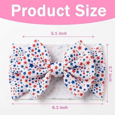 4th of July Baby Girl Bows Headbands with American Flag and Stars,3Pcs 6.3 inches Hair Bows Headband for Girls,Independence Day Hair Accessories for Newborn Infant Toddler,Baby Showers Gifts in Kuwait