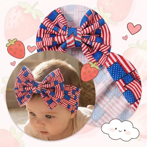 4th of July Baby Girl Bows Headbands with American Flag and Stars,3Pcs 6.3 inches Hair Bows Headband for Girls,Independence Day Hair Accessories for Newborn Infant Toddler,Baby Showers Gifts in Kuwait