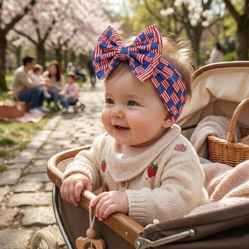 4th of July Baby Girl Bows Headbands with American Flag and Stars,3Pcs 6.3 inches Hair Bows Headband for Girls,Independence Day Hair Accessories for Newborn Infant Toddler,Baby Showers Gifts in Kuwait