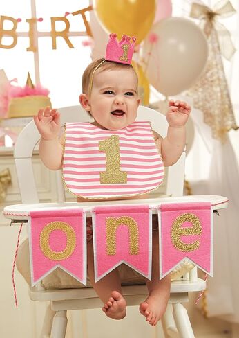 Mud Pie Baby Girl Birthday Bib, Stripe, One Size in Kuwait