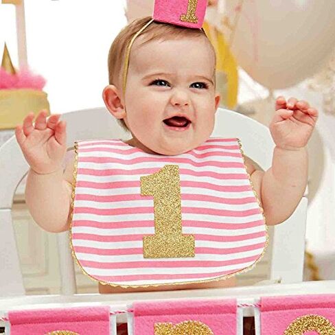 Mud Pie Baby Girl Birthday Bib, Stripe, One Size in Kuwait