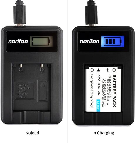 Norifon EN-EL10 LCD USB Charger for Nikon Coolpix S200, S203, S210 | Compatible with Nikon Coolpix S220, S230, S3000, S4000, S500, S510, S5100, S520, S570, S60, S600, S700, S80 in Kuwait