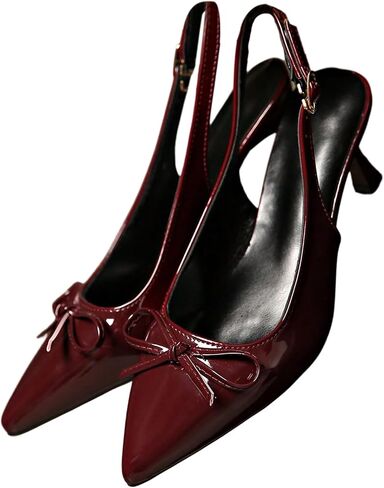 MakeMeChic Women's Bow Knot PU Leather Heeled Sandals Buckle Pointed Toe Fall Pumps Shoes in Kuwait