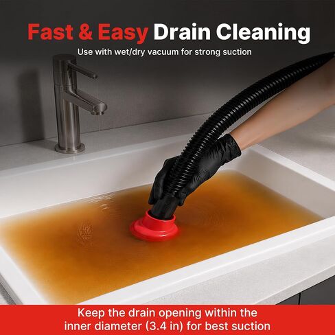 Shop-Vac Drain Plunger Attachment for Wet Dry Vacuum | Universal Fit for 1-1/4", 1-1/2", 1-7/8", 2-1/2" Standard Shop Vacuum Hose, Ideal for Drain Cleaning, Drain Plunging in Kuwait