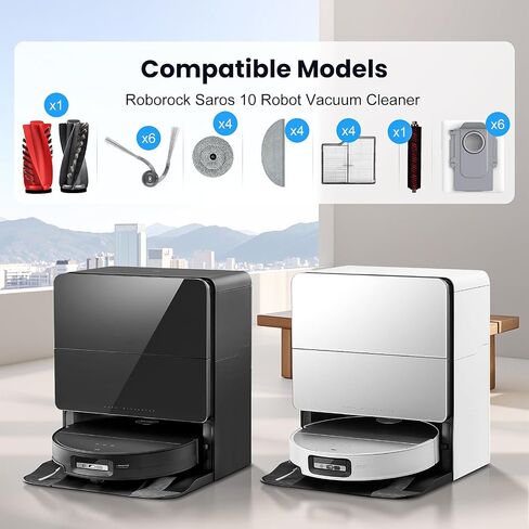 29 Pack Accessories Kit for Roborock Saros 10 Robot Vacuum | 1 Pairs Mainbrush 6 Side Brush 4 Filter 6 Dust Bags 4 Long Mop 4 Small Round Mop 1 Base Station Brush 2 Tools in Saudi Arabia