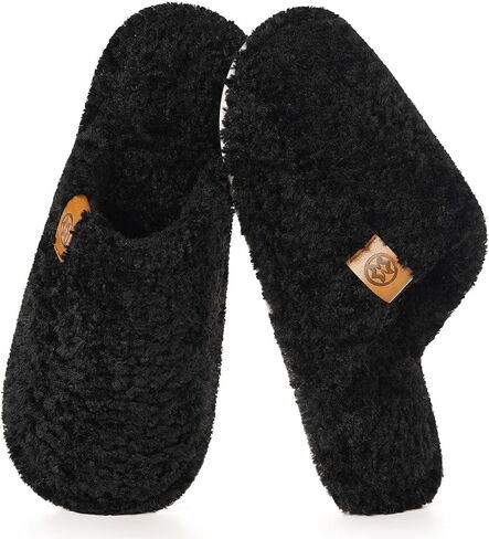 Women's Cozy Slippers Warm Fuzzy Slippers,Black,10-11 Women | Memory Foam,Anti-slip,Lightweight in Saudi Arabia