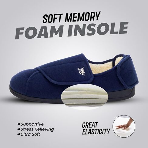 Diabetic Slippers Women, Lymphedema Shoes, Edema Shoes Swollen Feet, Indoor and Outdoor Hook and Loop, Non Slip House Shoes (Navy/White, 10 WIDE) in Saudi Arabia