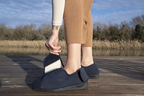 Diabetic Slippers Women, Lymphedema Shoes, Edema Shoes Swollen Feet, Indoor and Outdoor Hook and Loop, Non Slip House Shoes (Navy/White, 10 WIDE) in Saudi Arabia