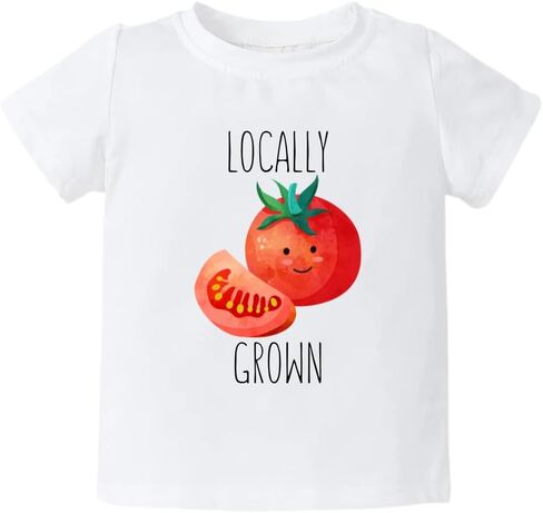 Locally Grown Tomato Baby Bodysuit, Kids T-Shirt | 100% cotton, printed in California, shipped from USA, Soft breathable fabric, machine washable in Saudi Arabia