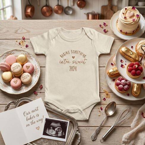 Embroidered Baking Something Extra Sweet Custom Year Baby Bodysuit, Personalized Year Baby Bodysuit, Custom Pregnancy Announcement, Z27 in Saudi Arabia