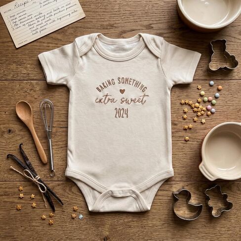 Embroidered Baking Something Extra Sweet Custom Year Baby Bodysuit, Personalized Year Baby Bodysuit, Custom Pregnancy Announcement, Z27 in Saudi Arabia