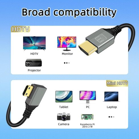 8K Mini HDTV to HDTV Adapter Cable, 1M/3.3FT, Supports 8K@60Hz, 4K@120Hz, Compatible with Laptop, TV, Camcorder etc. in Saudi Arabia