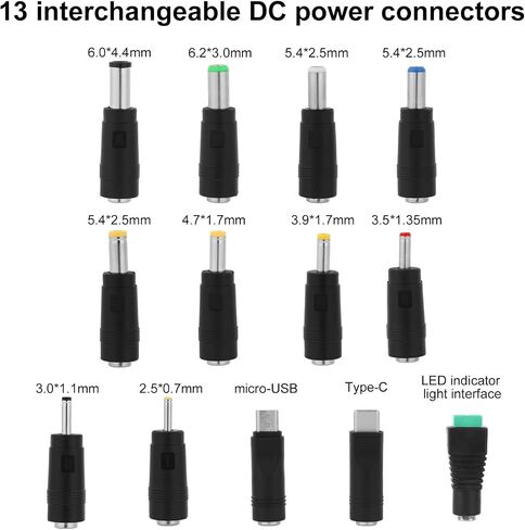 13pcs DC Adapter Plugs, Interchangeable DC Plug Connector with USB Cable Electronic Device Accessories for Fan Camera Router & LED Strip in Saudi Arabia