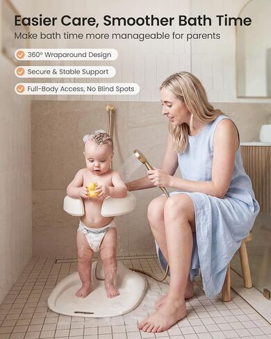 GROWNSY Baby Bath Stand & Foldable Shower Stand for Baby 6 Months And Up | 8 Height Settings & Adjustable Rounded Armrests, Anti-slip Pads, Built-in Shower Holder, ABS Material in Saudi Arabia