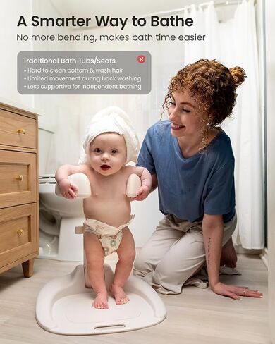 GROWNSY Baby Bath Stand & Foldable Shower Stand for Baby 6 Months And Up | 8 Height Settings & Adjustable Rounded Armrests, Anti-slip Pads, Built-in Shower Holder, ABS Material in Saudi Arabia