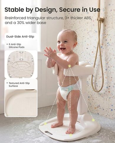 GROWNSY Baby Bath Stand & Foldable Shower Stand for Baby 6 Months And Up | 8 Height Settings & Adjustable Rounded Armrests, Anti-slip Pads, Built-in Shower Holder, ABS Material in Saudi Arabia
