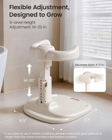 GROWNSY Baby Bath Stand & Foldable Shower Stand for Baby 6 Months And Up | 8 Height Settings & Adjustable Rounded Armrests, Anti-slip Pads, Built-in Shower Holder, ABS Material in Saudi Arabia