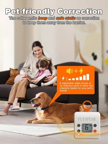 FLYSPEAR Wireless Pet Barrier - Rechargeable Indoor Barrier with 6 Adjustable Range Radius up to 7 ft, 6 Adjustable Safe Static Intensity, Electric Fence System for Dogs with Hook in Kuwait