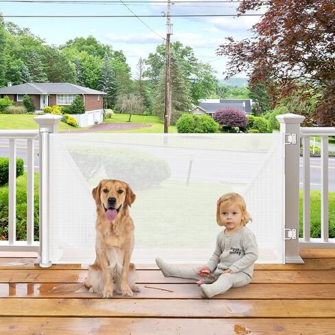 Retractable Dog Gates for Doorways 55 Inch Wide Retractable Baby Gates for Dogs Indoor Pet Barrier for Dogs Mesh Baby Gate No Bottom Bar Outdoor Dog Gate for Deck/Kitchen/Front Porch/Bedroom, White in Kuwait