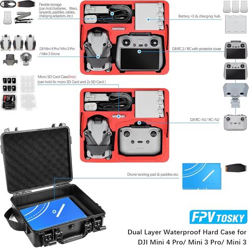 FPVtosky Dual Layer Hard Case for DJI Mini 4 Pro Fly More Combo, Waterproof Carrying Case for Mavic Mini 3/3 Pro Drone, Fits DJI RC2/ RC & RC-N2/ N1 Accessories in Kuwait