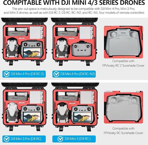 FPVtosky Dual Layer Hard Case for DJI Mini 4 Pro Fly More Combo, Waterproof Carrying Case for Mavic Mini 3/3 Pro Drone, Fits DJI RC2/ RC & RC-N2/ N1 Accessories in Kuwait