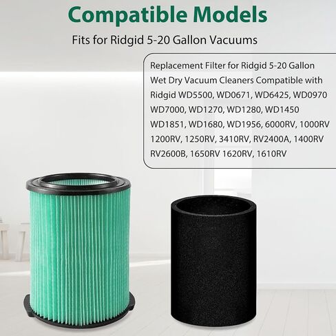VF6000 Filter for Ridgid 5-20 Gallon Wet Dry Vacuums WD5500 WD0671 WD6425 WD7000 WD1280 WD1851 WD1680 WD1956 RV2400A 1400RV RV2600B 2 Pack VF6000 Filter and 4 pack Foam Sleeve in Kuwait