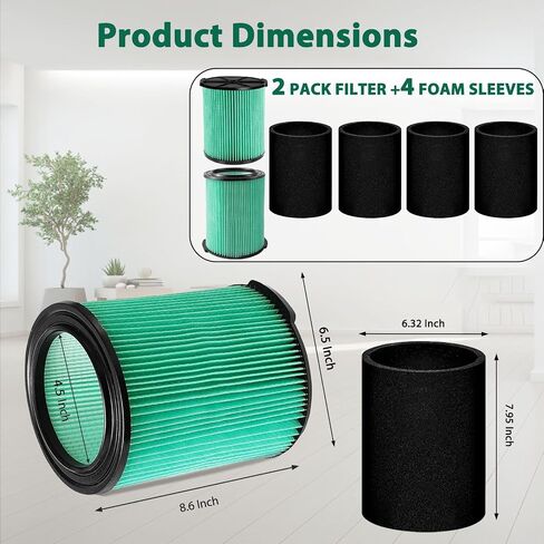 VF6000 Filter for Ridgid 5-20 Gallon Wet Dry Vacuums WD5500 WD0671 WD6425 WD7000 WD1280 WD1851 WD1680 WD1956 RV2400A 1400RV RV2600B 2 Pack VF6000 Filter and 4 pack Foam Sleeve in Kuwait