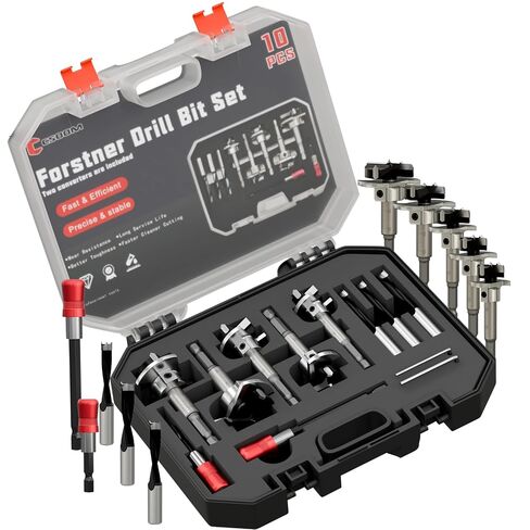 CSOOM Forstner Bit Set, 10PCS Forstner Drill Bits for Wood, Auger Opener Hexagonal Handle Drilling Cutting Tool for Hardwood, Softwood, Plastic, Plywood in Kuwait