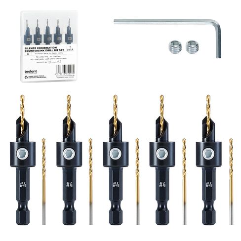 toolant Countersink Drill Bit Set,5Pcs Counter Sink Drill Bit Set for Wood,#4, #6, #8, #10, #12, High-Speed Steel 5 Spare Bits Adjustable for Woodworking and Carpentry, Pilot Screw Hole Set in Kuwait