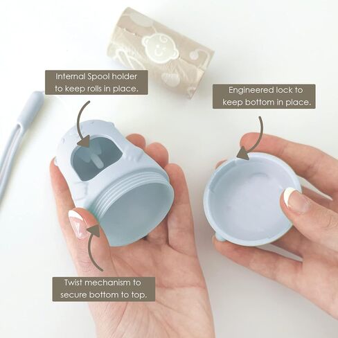 Teddy Bear Diaper Bag Dispenser | Diaper Trash Bags on the Go Dispenser w/Silicon Strap | 15 UNSCENTED Baby Poop Bags per Roll | Dirty Diaper Bags Disposable | Diaper Waste Bags (BLUE) in Kuwait