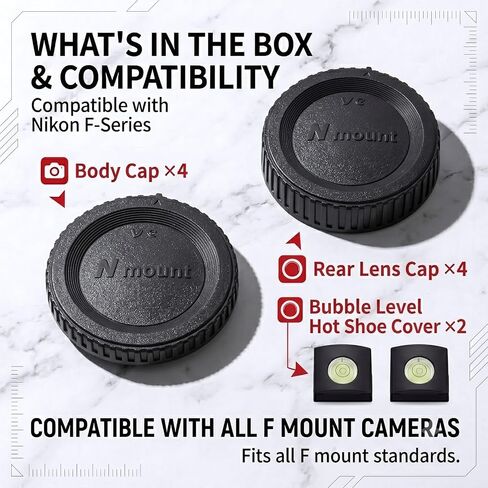 Body & Lens Cap Kit Compatible with Nikon F Mount D3500 D7500 | COMPATIBILITY: Fits Nikon F Mount DSLR Cameras D3500 D7500 D5600 D3400 D850. Includes Body Caps, Rear Caps & Hot Shoe Covers. in Saudi Arabia