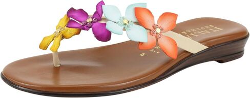 ITALIAN Shoemakers Women's Veryna Thong Sandal with Floral Rhinestone Embellishments, Contoured Padded Footbed, Made in Italy in Kuwait