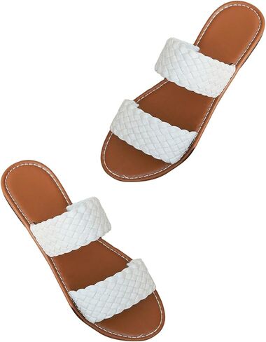 RoseSeek Women's Boho Braided Sandals Slip on Flat Sandals Open Toe Flats Casual Slides Summer Shoes in Kuwait