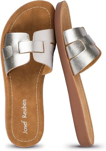 AMALFI Women's Flat Sandals, Slip-On Slides, (Multi Color) | Sleek summer slides, vegan leather upper, streamlined flat design, lightweight construction sole, everyday style footwear in Kuwait