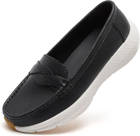 Women's Comfortable & Lightweight Loafers Classic Leather Moccasins Thick-Sole Casual Business Work Flats in Kuwait