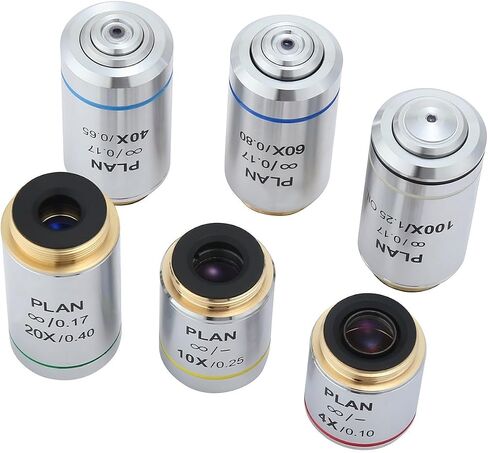 Plan Infinity Achromatic Objective Lens 4X 20X 40X 60X 100X for Olympus Microscope with 20.2mm RMS Thread Anti-Reflection Coating Clear Image Lab Biological Research Tool Standard Mount(100X) in Kuwait