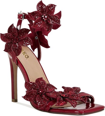 RKQ Sparkly Flower Rhinestone Stiletto Heels Sandals For Women Elegant Patent Leather Ankle Strap Square Toe Sexy Cute Prom Wedding Party Dress Daily Wear Shoes For Girl in Kuwait