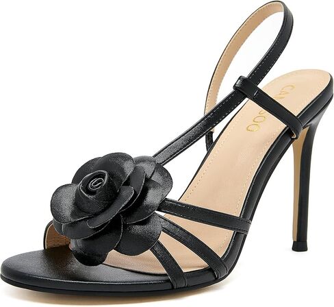 CAMSSOO Women's Rhinestone Strappy Heels Open Toe Ankle Strap Sandals | PU Fabric Slingback 4 IN Round Toe Bridal Wedding Stiletto Heels for Women Trendy Dress Pump Shoes for Party Prom in Kuwait