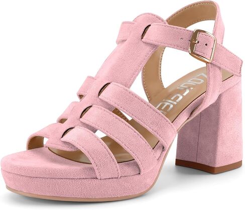Z.Oufeier Women’s Platform Gladiator Sandals Chunky Brown Strap Heels | Slingback,T Strap,Round Open Toe,Ankle Strap, Roman Suede,Summer Heels 3.2 Inch in Kuwait