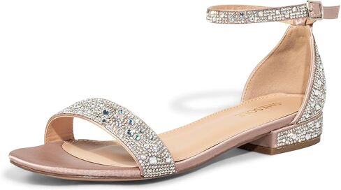 SheSole Wide Width Bling Rhinestone Sandals for Women 1 Inch Low Block Heel Open Toe Ankle Strap Holiday Party Evening Prom Bridal Dress Shoes in Kuwait