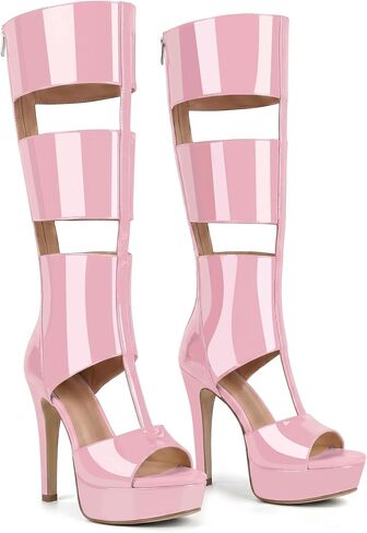 YODEKS Knee High Platform Heels for Women Sexy Peep Toe Boot Sandals Gothic Trendy Summer Gladiator Heels Sandal Booties with Zippers Party Club Dress Shoes in Kuwait