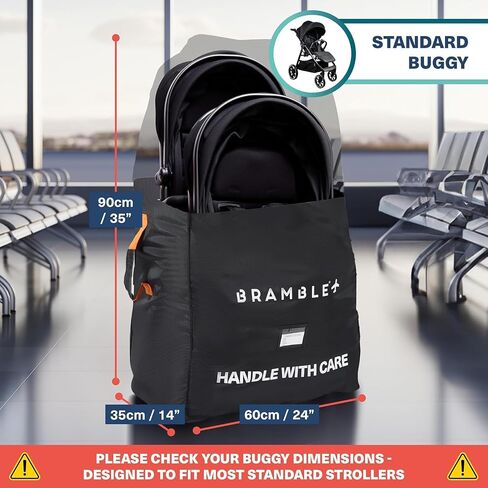 Bramble - Stroller Bag for Airplane Gate Check - Water Resistant Ballistic Nylon Travel Bag with Padded Neoprene Straps, Carry Pouch & ID Window - 35 x 24 x 14 Inches (Black) in Kuwait