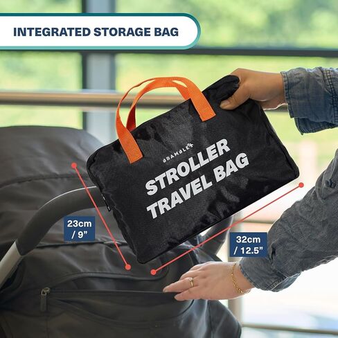 Bramble - Stroller Bag for Airplane Gate Check - Water Resistant Ballistic Nylon Travel Bag with Padded Neoprene Straps, Carry Pouch & ID Window - 35 x 24 x 14 Inches (Black) in Kuwait